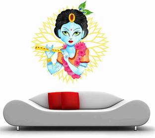 Decor hubb 50 cm Lord Krishna Playing Flute wall stickers 50 CM x 50 CM Self Adhesive Sticker