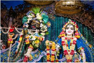 Wall gallery 45.72 cm Mayapur Iskcon Radha Krishna Poster|Lord Radah Madhav idol puja room wall Self Adhesive Sticker