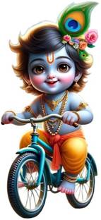 Approach Decor 60 cm Bicycle Riding Baby Krishna For kids Room Living Room Self Adhesive Sticker