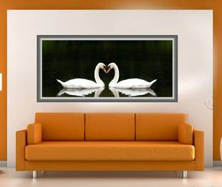 Archi Graphics Studio 96 cm Two White ducks waterproof wallpaper/poster decoratiev sticker (pvc vinyl multicolor wall sticker) Removable Sticker