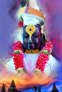 ShubhFly 47 cm Vitthal Wall Sticker Vitthal Rukmini Poster for Home Decor, Bedroom & Livingroom Self Adhesive Sticker