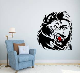 WALLDECORS 71.12 cm LION AND SHIVAJI IMAGE STICKER Self Adhesive Sticker