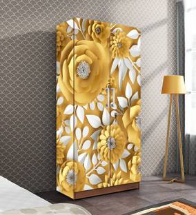 Creative Print Solution 177.8 cm Sun Flower Design Almirah Sticker size 30x70 inch Self Adhesive Sticker