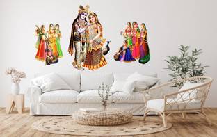 APTIO 45 cm Radha Krishna With Gopi Self Adhesive Sticker