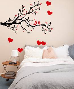 The Decor house 91 cm Love Birds with Hearts Wall Sticker ( PVC Vinyl, 78 X 91 ) Self Adhesive Sticker