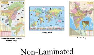 GOLDEN PAPER 100 cm Assam & North Eastern State Map, India Map and World Map. Double-sided Sticker