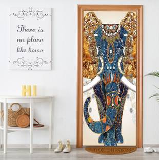 We Kreate 213 cm 3D Embossed Elephant Door wallpaper Self Adhesive Sticker