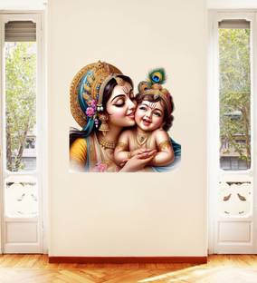 LAKSHIT ENTERPRISES 50 cm little krishna with maa yashoda Walllsticker (50x50) Self Adhesive Sticker