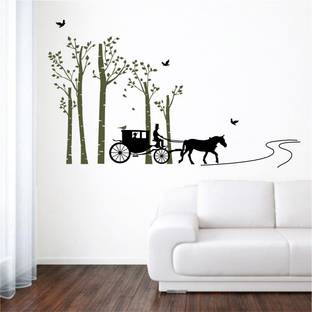 rawpockets 1 cm " Horse Chariot With Tree " Wall Decals Self Adhesive Sticker