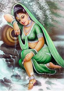 Eltass 30 cm Bridal women painting wall sticker - village women painting art wall sticker Self Adhesive Sticker