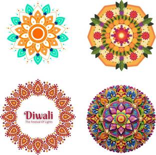 Radhestiicker 12 cm Diwali Rangoli Sticker for Wall & Floor (Floral & Mandala Designs) Radhe Sticker Self Adhesive Sticker