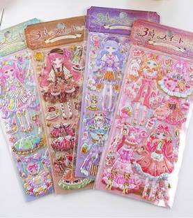N J FASHION HUB 5 cm Kawaii Stickers Set – Princess Dress-Up Change Stickers, DIY 3D Stickes Self Adhesive Sticker