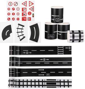 PATPAT DIY Toy Track Scene Road Car Tape for Toy Cars,4 Rolls Traffic
