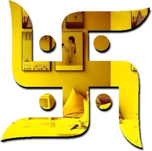 VAH 15 cm Swastika Golden, Mirror Stickers Self Adhesive Sticker