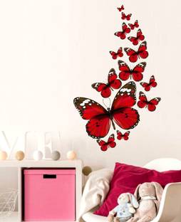 STICKERAURA 59 cm Red Butterflys Wall Stickers For Home Décor Self Adhesive Sticker