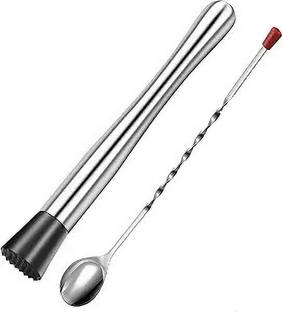 BARDECOR Stainless Steel Muddler and Red Nob Bar Spoon | 27 cm Stirrer | Bar Accessories Stainless Steel 27 cm Stirrer