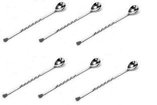 Dynore Stainless Steel Black Tip Bar Spoons- Set of 6 Stainless Steel 29 cm Stirrer