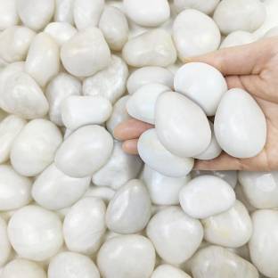 PERFY 1KG Natural Polished White Pebbles (30-60mm) – Ideal for Plant Pots, Aquariums Polished, Regular Angular, Asymmetrical Marble Pebbles