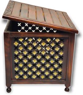 manzees Beautiful Wooden Premium Storage Stool | 18 inch Size Stool | Living Room Stool Stool
