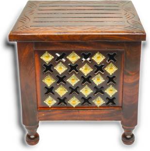 manzees Wooden Brass Cutting Design Storage Stool | Living Room Stool | Bedroom Stool Stool