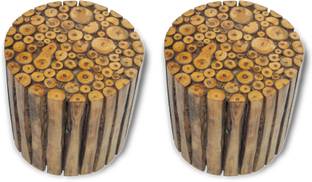 manzees Premium Wood Round Shaped Bamboo Stool | Living Room Stool Set of 2 Stool