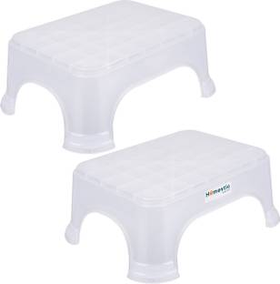 HOMESTIC Plastic Plain Square Bathroom Support Stool|P6|Pack of 2|Transparent Stool