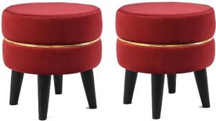 ganiwood Ottoman Stool for Living Room Set of 2 | Pouffes for Sitting with 4 Wooden Leg Stool