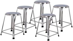 Lifetime Stools 18 Inch Pack of 5 Round Shape Stainless Steel Stool for Sitting Outdoor & Cafeteria Stool