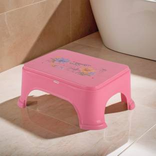 HOMESTIC Durable Bathroom Stool for Bathing for Home | Square Printed- Pink Stool