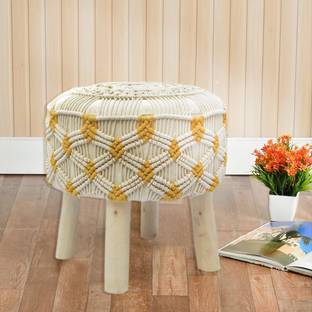 Macrame World Handknitted Super Soft, Comfortable and Puffy, Footstool Ottoman For Living & Bedroom Stool
