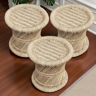 YASHIKA CREATION Handmade and Natural Bamboo Mudda Stool With Beige - 14x14 Inch Outdoor & Cafeteria Stool