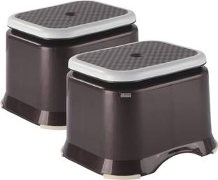 HOMESTIC Pack of 2 Anti-Slip Bathroom Stool for Bathing | Check Ultra 10- Brown Stool