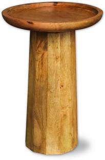 OnlineCraft Natural Mango Wood Round Accent Table - Compact Home Furniture for Living Room Living & Bedroom Stool