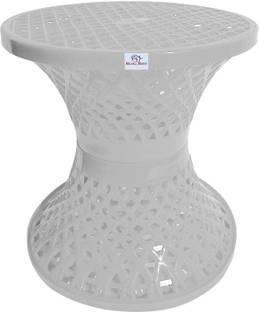 Heart Home Mesh Design Both Sided Plastic Sitting Stool in Damroo Style (White) Stool