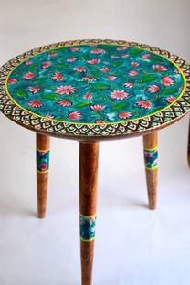 OnlineCraft **"Lotus Bloom Hand-Painted Wooden Side Table"** Living & Bedroom Stool