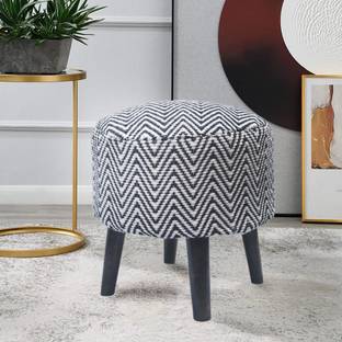 Macrame World Handwoven Black & White Zigzag Puffy Ottoman, Pouf, Footstool,For Indoor Outdoor Living & Bedroom Stool
