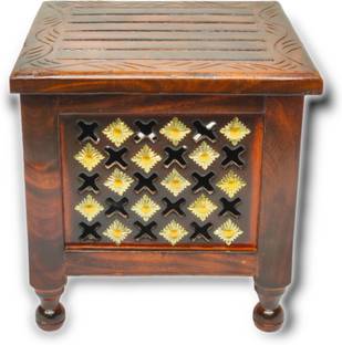 manzees Wooden Storage Stool Brass Cutting Design for Living Room | Bedroom | Stool Stool