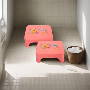 HOMESTIC Floral Print 2 Pieces Plastic Bathroom Stool for Home, Office|Pink Stool
