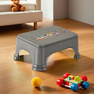 DISNEY Plastic P6 Check Square Stool for Bathroom, Kitchen | Grey Stool