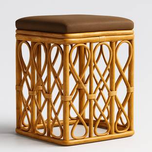 newway Bamboo Cane Square Stool With Cushion for Home, Office Living & Bedroom Stool