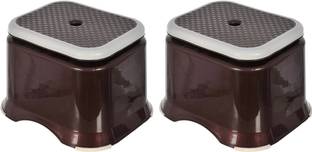 Heart Home Ultra 10 Anti-Slip Plastic Stool For Bathroom, Kitchen- Pack of 2 (Brown) Stool
