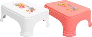 KUBER INDUSTRIES Kuber Industries Floral Print 2 Pieces Plastic Bathroom Stool, Pink & White Stool