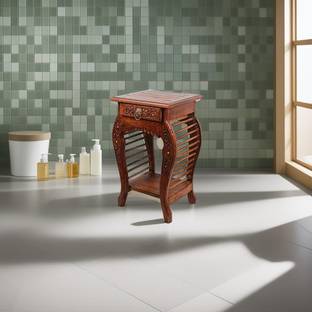 Unique Arts Shoppee Wooden Stool-Natural Wood Antique Look Side Table with Drawer Living & Bedroom Stool