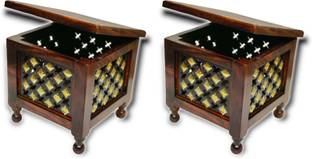 manzees Beautiful Square Wooden Stool with Storage | Living Room Stool | Bedroom Stool Stool