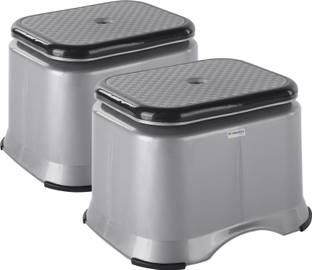 HOMESTIC Pack of 2 Anti-Slip Bathroom Stool for Bathing | Check Ultra 10- Grey Stool