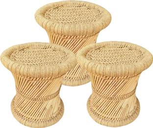 KISMAT COLLECTION Handmade and Natural Bamboo Mudda Stool With Beige - 14 X 14 Inch Outdoor & Cafeteria Stool