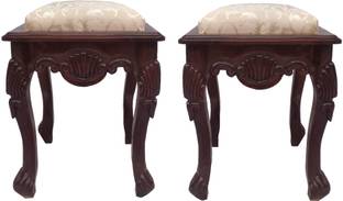 ARVISH ENTERPRISES Sheesham Wood Walnut Finish Handmade Carving Stool Set of 2 Living & Bedroom Stool