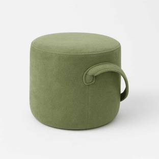 FRIENDS LIFE Round Pouf Ottoman in Tan Houndstooth| 14 Inches Portable Living & Bedroom Stool