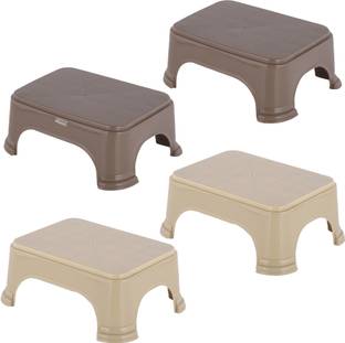 HOMESTIC Pack of 4 Durable Bathroom Stool for Bathing for Home | Plain - Beige & Brown Stool