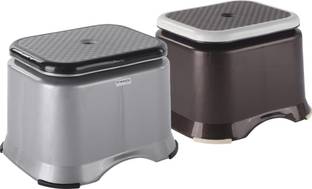 HOMESTIC Pack of 2 Anti-Slip Bathroom Stool for Bathing | Check Ultra 10- Grey & Brown Stool